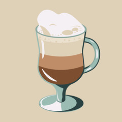 Coffee drinks latte with foam isolated vector illustration