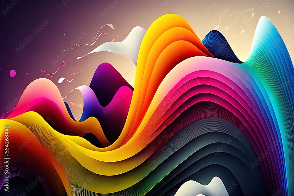Poster light effect on a colorful, wavy, and overlapping backdrop. generative ai