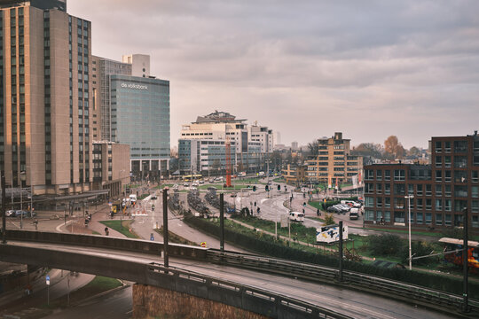 Utrecht, The Netherlands, November 30, 2022. HN Hotel and Volksbank offices on Westplein and Graadt vam Roggenweg
