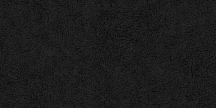 Seamless dark black leather background pattern. Tileable closeup textile texture of soft plush luxury cow hide or other creature or animal skin. A high resolution fashion backdrop 3D rendering.