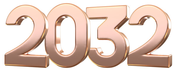 Golden Number 2032 3D Rendering
