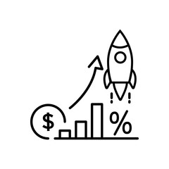 Obraz na płótnie Canvas boost sales icon, percentage cost growth, increase fund mutual, fast rise up business, economic profit, financial chart, investment cashback, thin line symbol - editable stroke vector illustration