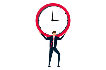 Time management failure,depressed businessman salary man carry heavy big clock burden