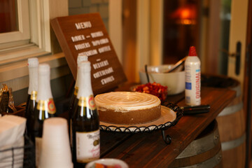 Party with cheesecake and sparkling cider