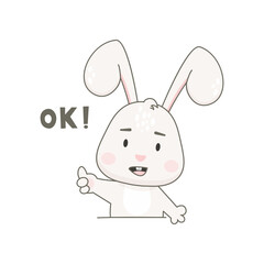 Cute rabbit character isolated on white. Bunny vector illustration.