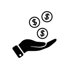 Money Icon Vector. Payment system. Coins Dollar cent on hand Sign isolated on white background. Flat design style