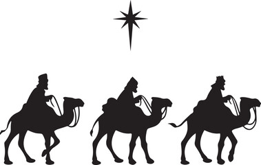los tres reyes magos sobre camellos, silueta de los tres reyes magos, navidad, enero, los tres reyes magos y la estrella