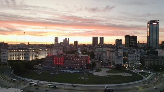 Buenos Aires city skyline at sunset by drone - Argentina