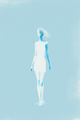 Generative ai minimal illustration stylized woman on pastel blue background