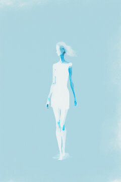 Generative ai minimal illustration stylized woman on pastel blue background