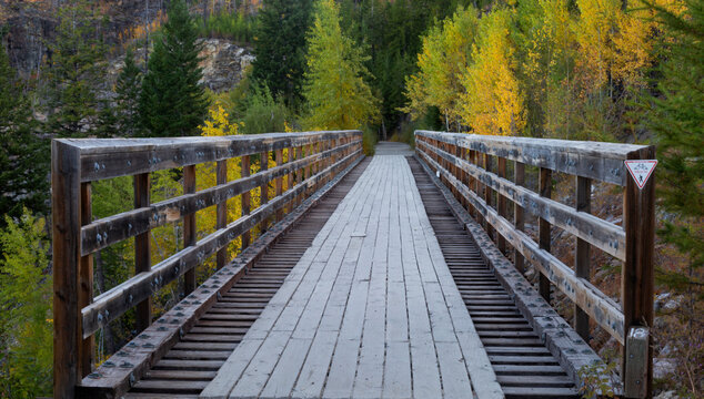 A restored trestle bridge in Kettle Valley Rail Trail; Kelowna, British Columbia, Canada