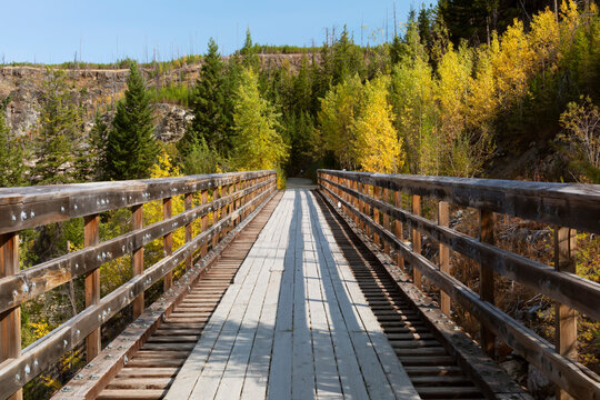 A restored trestle bridge in Kettle Valley Rail Trail; Kelowna, British Columbia, Canada