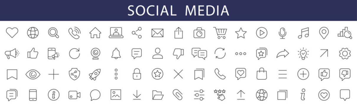 Social Media & Social Network Icons Set. Social Network Editable Stroke Icons. Social Media Icon. Vector