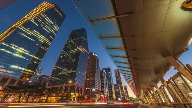 Time Lapse4k cityscape view traffic of the Yeouido District transit center in Seoul City,South Korea.
