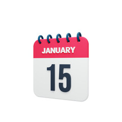 January Realistic Calendar Icon 3D Illustration Date January 15