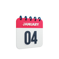 January Realistic Calendar Icon 3D Illustration Date January 04