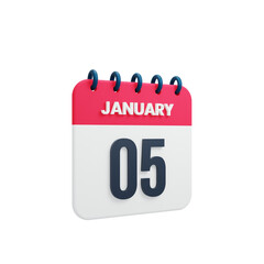 January Realistic Calendar Icon 3D Illustration Date January 05