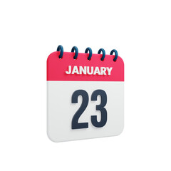 January Realistic Calendar Icon 3D Illustration Date January 23
