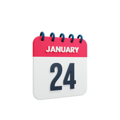 January Realistic Calendar Icon 3D Illustration Date January 24