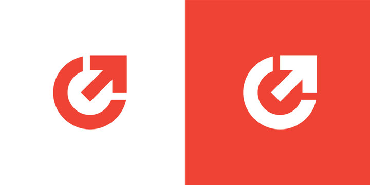 Minimal Awesome Trendy Arrow Icon Design Template On White & Red Background