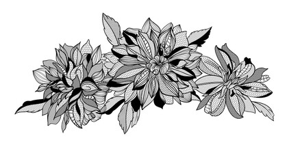 lace dahlias flowers and foliage. Vector illustration, bouquet. - obrazy, fototapety, plakaty