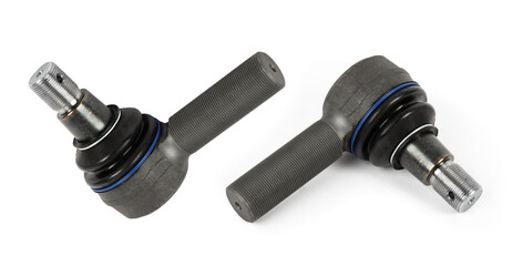 Tie rod end, tie rod end with and without shadows, auto parts isolated on white background.