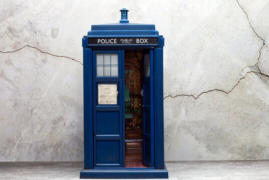 Bologna - Italy - December 1, 2022: Police call box. Tardis from Doctor Who