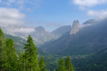 Fototapeta na wymiar Scenic Alpine landscape in Maira valley, Italian Cottian Alps, Piedmont region