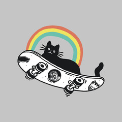 Cat on a skateboard with a rainbow vector illustration design © rupa