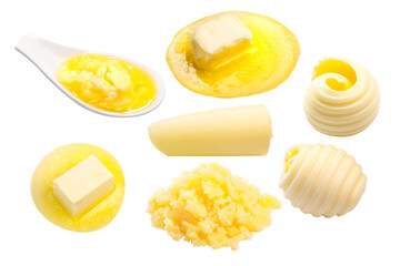Butter, ghee, fresh and melted, clarified, in curls isolated png