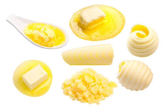 Butter, Ghee, Fresh And Melted, Clarified, In Curls Isolated Png