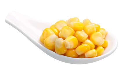 Spoon of canned corn grains (maize) isolated png