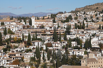 Fototapeta na wymiar The panorama of old town of Granada, Albaicin, in Spain 