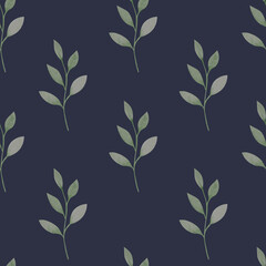 Watercolor winter greenery seamless pattern. Floral border with pastel green and grey leaves.