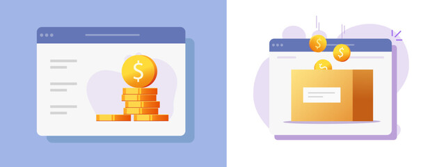 Money collect donate digital online finance service icon vector, web internet fundraiser crowdfunding box, charity campaign funding wallet, contribute assistance capital, financial nonprofit image