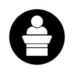 Icon of a person giving a circular presentation. Election speech. Vector.