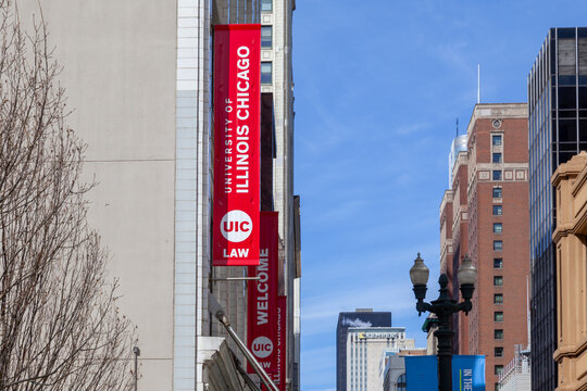 Chicago, IL, USA - March 28, 2022: University of Illinois Chicago School of Law in Chicago, IL, USA. University of Illinois Chicago School of Law is a public law school. 
