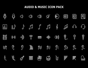 black and white AUDIO MUSIC ICON PACK