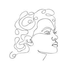 Woman face one line drawing