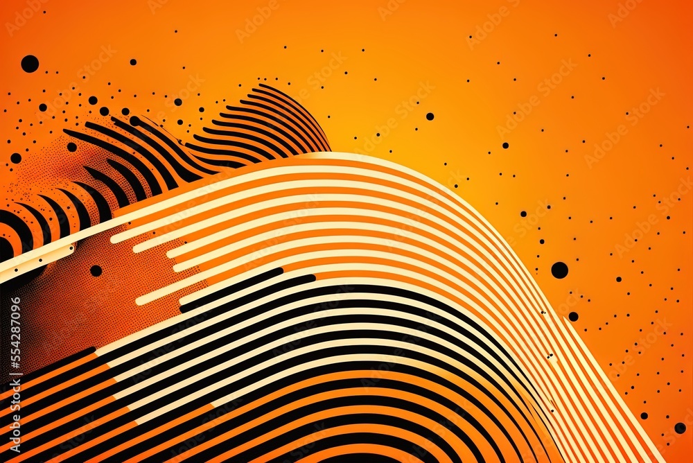 Poster halftone lines on an abstract orange backdrop. generative ai