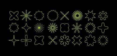 Vector set of different geometric shapes and elements. Brutalist design icons and signs. Basic forms