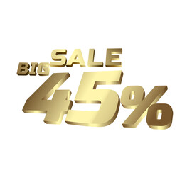 Big sale 45 percent 3Ds Letter Golden, 3Ds Level Gold color, big sales 3D, Percent on red color background.
