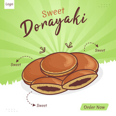 Social media template Japanese food dorayaki vector cartoon