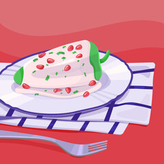 Cartoon Chiles en nogada, traditional Mexican Cuisine.