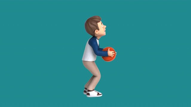 Fun 3D cartoon kid playing basketball (alpha included)
