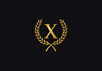 Obraz premium Laurel wreath logo and Vintage wheat circle leaf icon design with letters. Laurel wreath leaf circle letters favicon and icon 