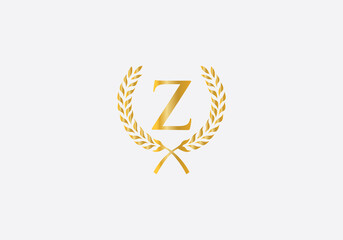Laurel wreath logo and Vintage wheat circle leaf icon design with letters. Laurel wreath leaf circle letters favicon and icon 