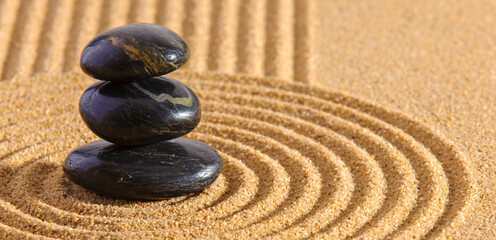 Fototapeta na wymiar Japanese zen garden with stone in textured sand