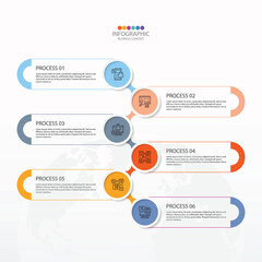 Process infographic with 6 steps, process or options.