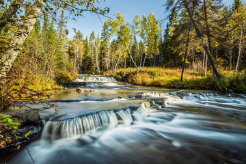 Cascading river through a forest; Thunder Bay, Ontario, Canada